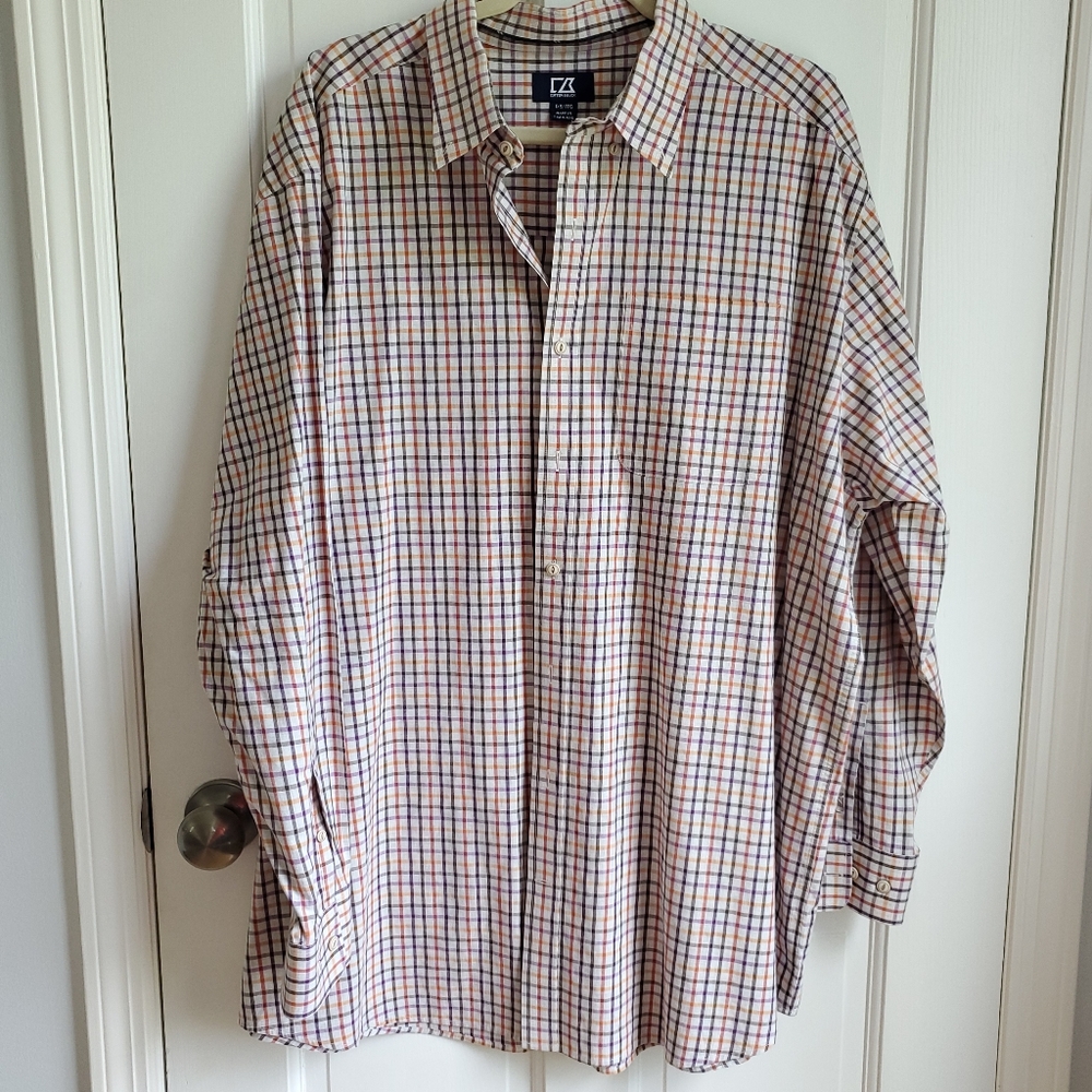 Cutter & Buck Men's 100% Cotton Checked Lightweight Button Down Shirt 1XB